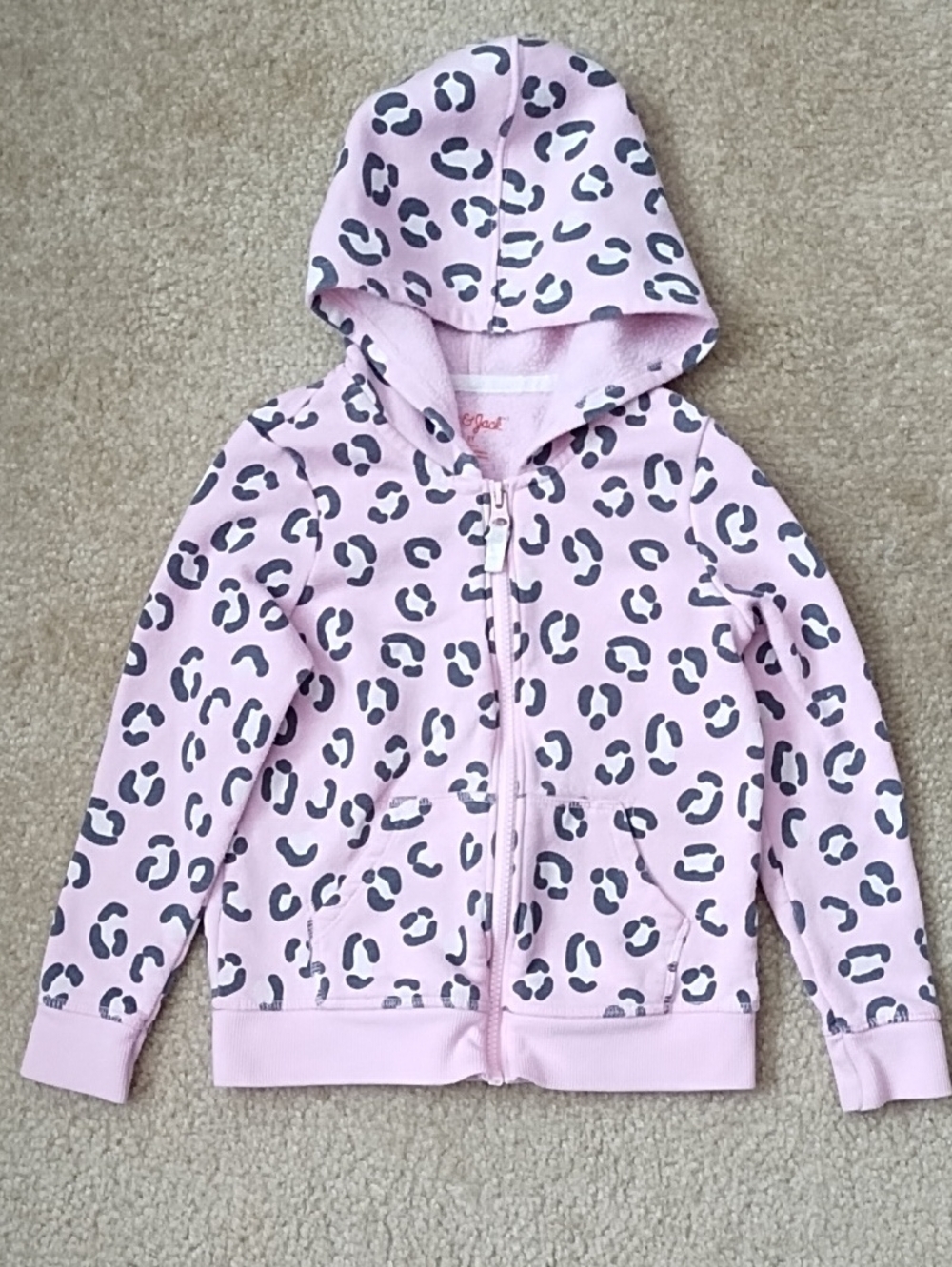 Cat & Jack Pink Leopard Print Hooded Zip Jacket Girls Size 5T Kangaroo Pockets